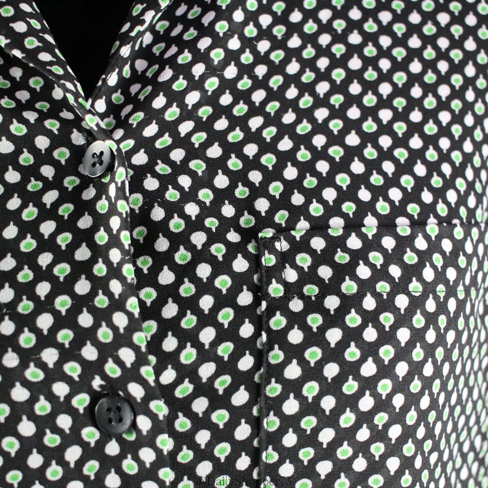 Uniqlo Women's Black White Green Polka Dot Button Up High Low Blouse - Small - Picture 4 of 9